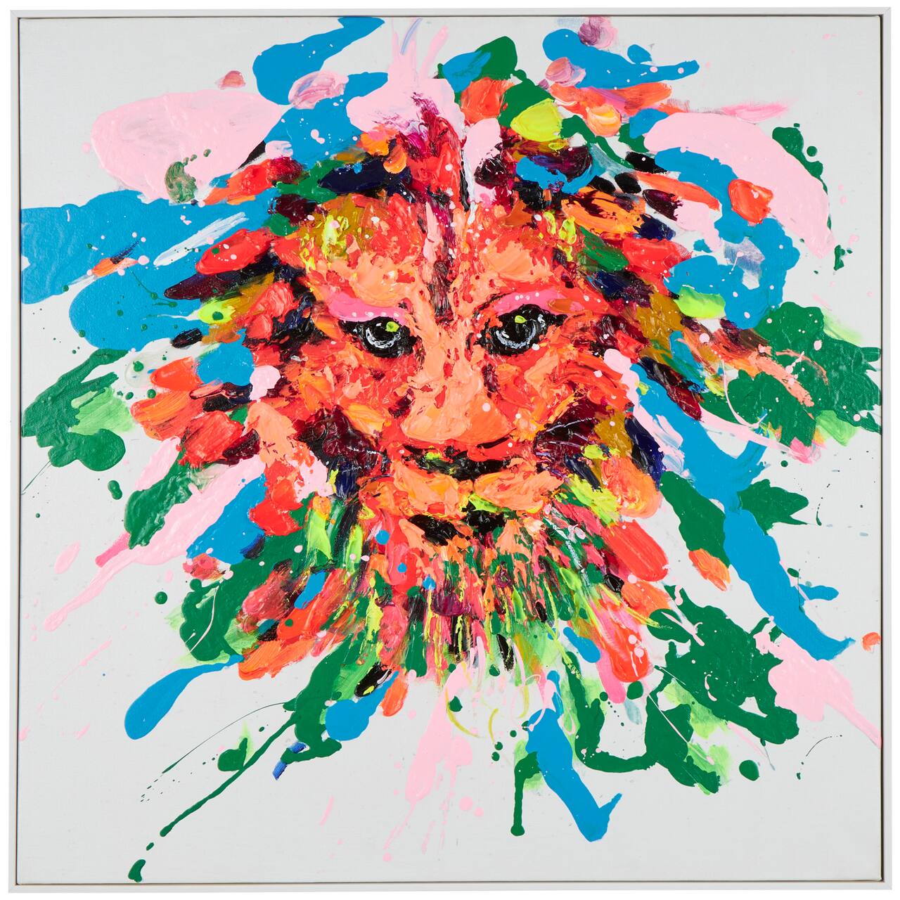 Multicolor Lion Paint Splatter Framed Canvas Wall Art